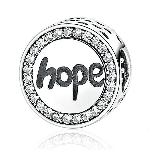 PAHALA 925 Strling Silver Hope with Crystals Charms Pendant Fit Bracelets Necklace