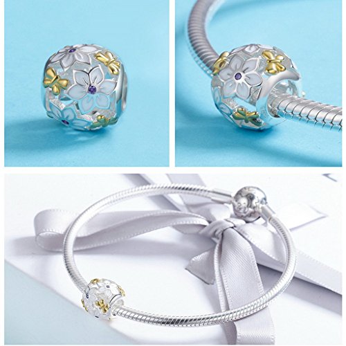PAHALA 925 Sterling Silver Flower Butterfly with Crystals Charm Bead