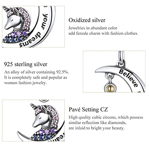 PAHALA 925 Sterling Silver Moonlight Unicorn Crystals Believe Chain Necklace Pendant Wedding Necklace