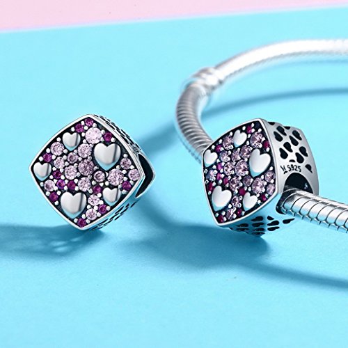 PAHALA 925 Sterling Silver Pink with Crystals Heart Charm Bead