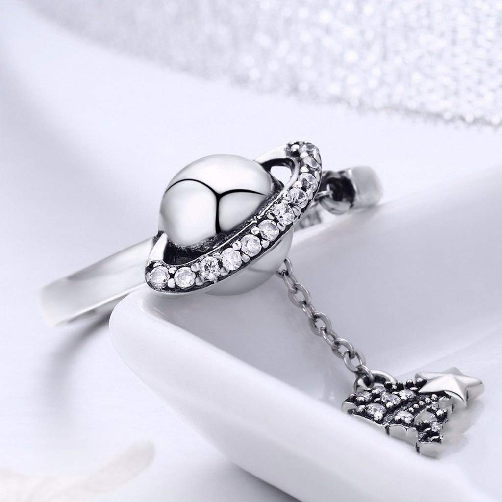 PAHALA 925 Strling Silver Bright Galaxy Sparkling Star Crystals Finger Weeding Party Ring
