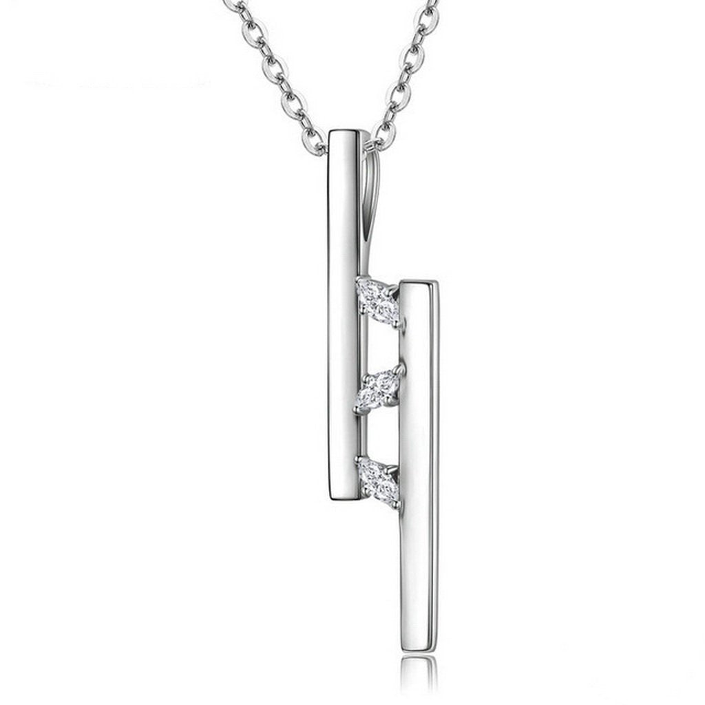 PAHALA 925 Sterling Silver T Bar Dazzling Clear CZ Pendant Necklace