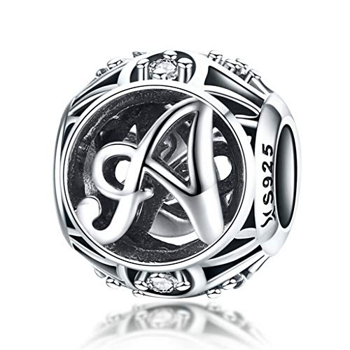 PAHALA 925 Sterling Silver 26 Letters with Crystals Charm Bead