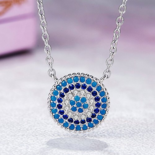 PAHALA 925 Sterling Silver Lucky Round with Blue Crystals Clear CZ Pendant Necklace