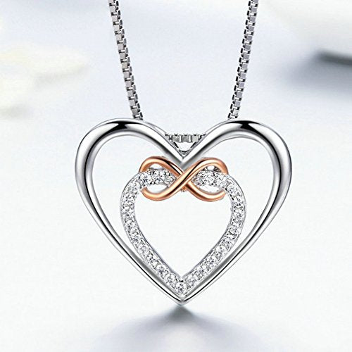 PAHALA 925 Sterling Silver Infinity Love Heart with Crystals Clear CZ Pendant Necklace