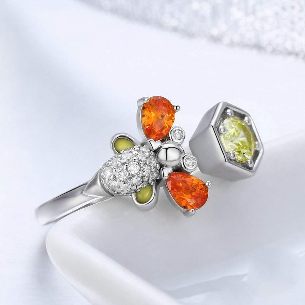 PAHALA 925 Strling Silver Bee Dazzling Square Crystals Finger Weeding Party Ring