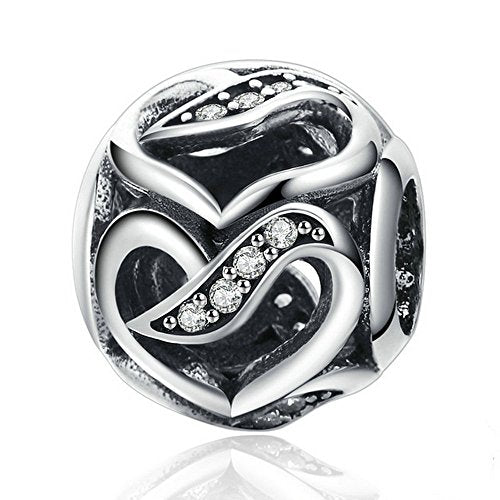 PAHALA 925 Sterling Silver Openwork Ribbons Love Charms Fit Bracelets Necklace