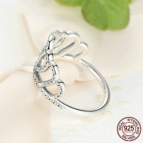 PAHALA 925 Sterling Silver Heart Crown with Crystal Cubic Zirconia Pave Wedding Engagement Band Ring