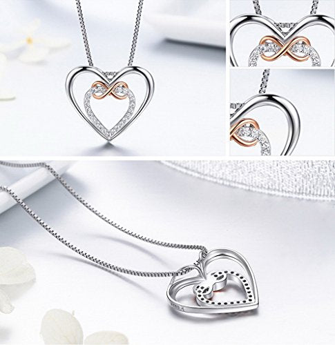 PAHALA 925 Sterling Silver Infinity Love Heart with Crystals Clear CZ Pendant Necklace