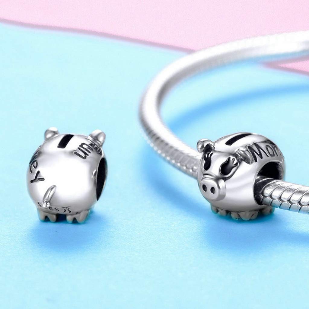 PAHALA 925 Strling Silver Pig Charms Piggy Beads Crystals Charms