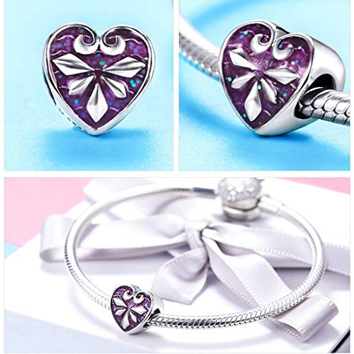 PAHALA 925 Strling Silver Heart Shape Pink Purple Enamel Charms