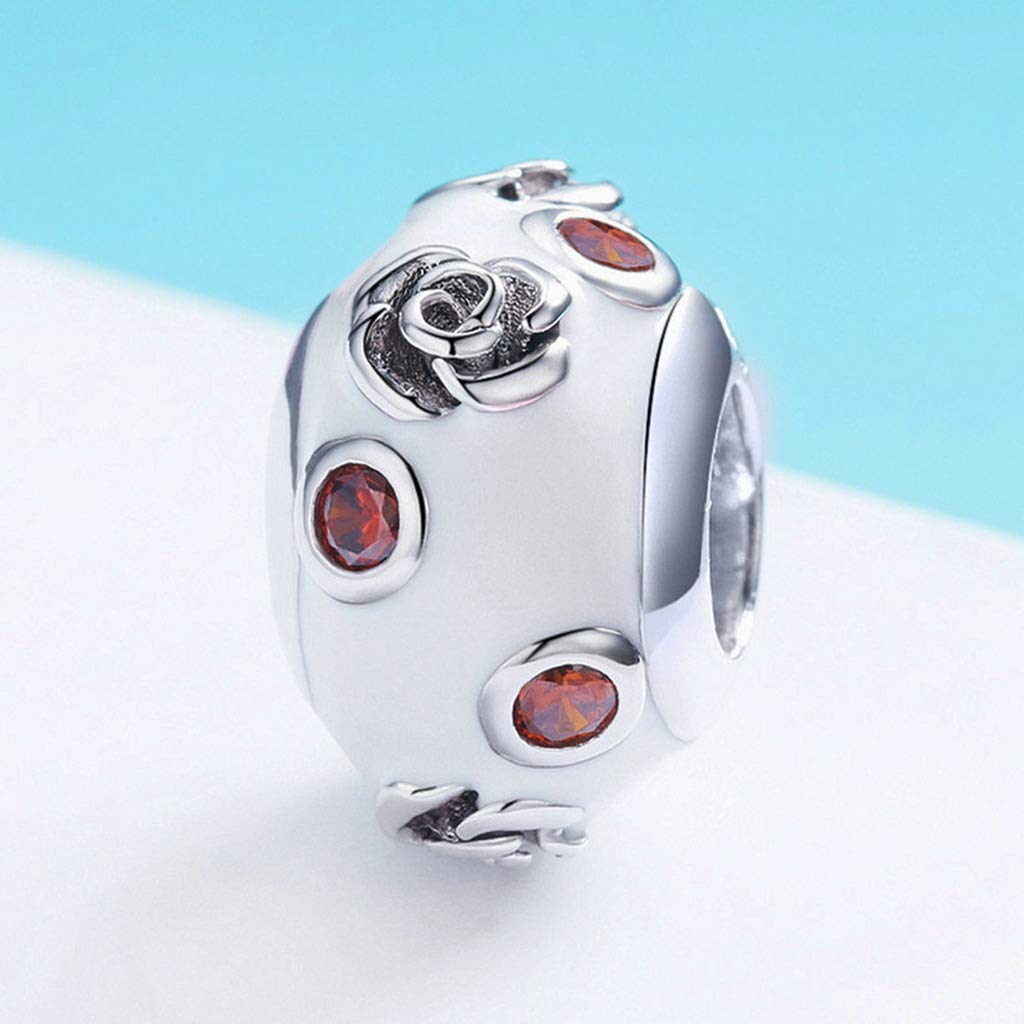 PAHALA 925 Strling Silver Rose Flower Orange Crystals Charm