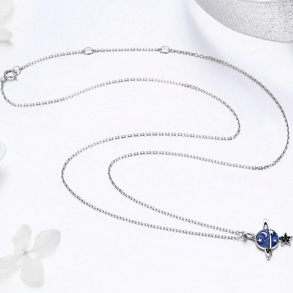 PAHALA 925 Sterling Silver Sparkling Planet Star Blue Enamel Pendant Necklace
