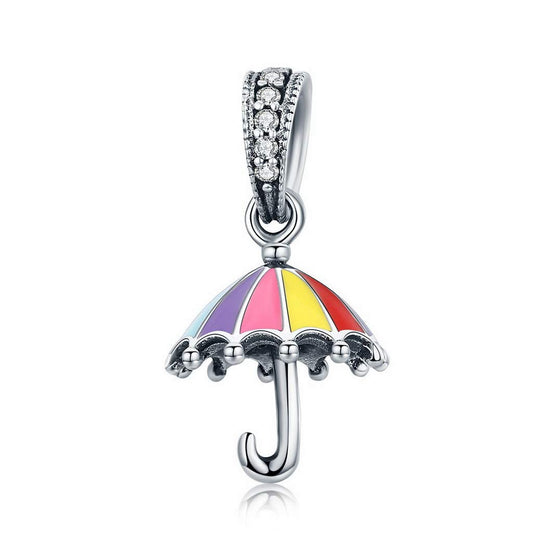 PAHALA 925 Strling Silver Color Enamel Umbrella Crystal Charms