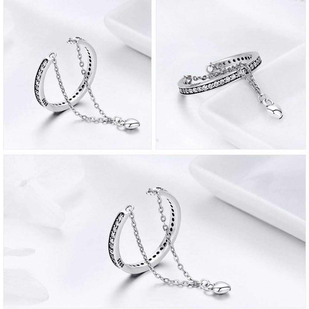 PAHALA 925 Strling Silver Stackable Heart Chain Finger Weeding Party Ring