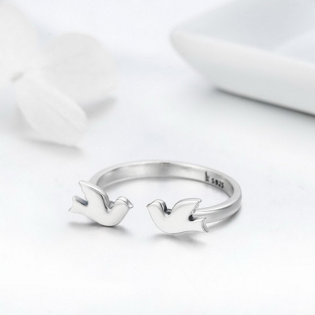 PAHALA 925 Strling Silver Love Doves Love Weeding Party Band Ring