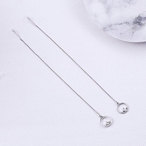 PAHALA 925 Sterling Silver Long Tassel Circle Party Wedding Pendant Earring