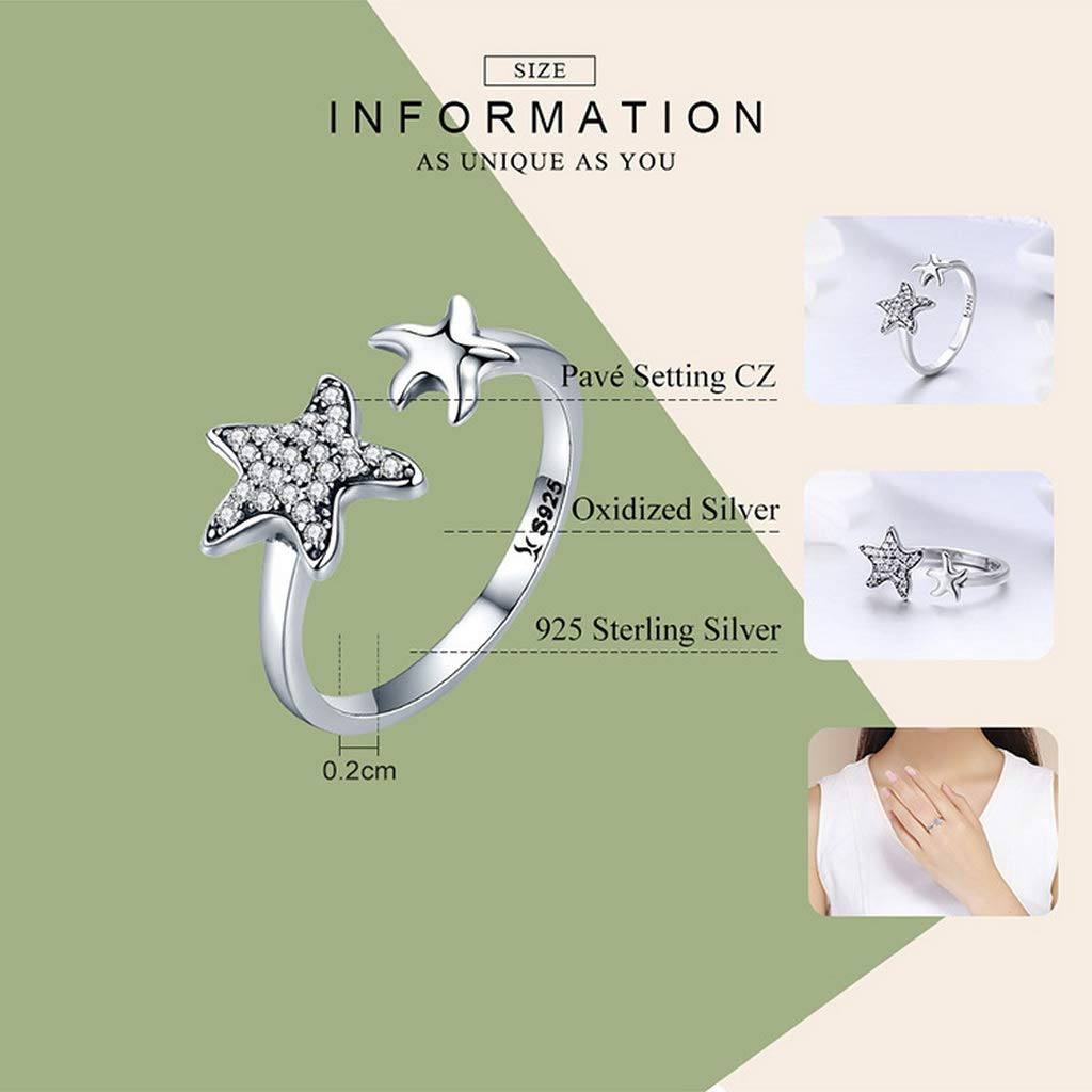 PAHALA 925 Strling Silver Trendy Star Sparkling Crystals Finger Weeding Party Ring
