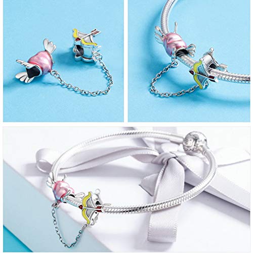 PAHALA 925 Sterling Silver Enamel Romantic Heart Arrow Safety Chain Charm Bead