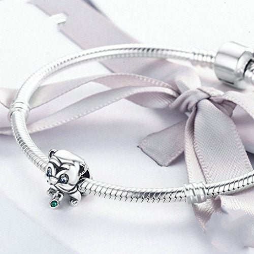 PAHALA 925 Sterling Silver Lovely Dog Animal Crystals Charms Beads