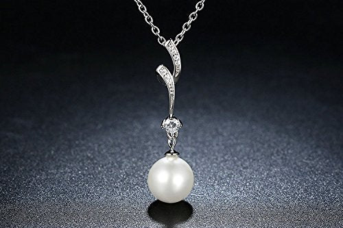 PAHALA 925 Sterling Silver Pearl with Crystals Pendant Necklace Earrings Jewelry Set