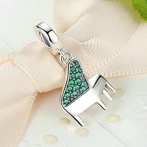 PAHALA 925 Strling Silver Green Crystals Piano Charms Pendant Fit Bracelets Necklace