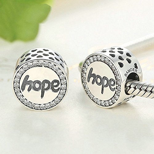 PAHALA 925 Strling Silver Hope with Crystals Charms Pendant Fit Bracelets Necklace