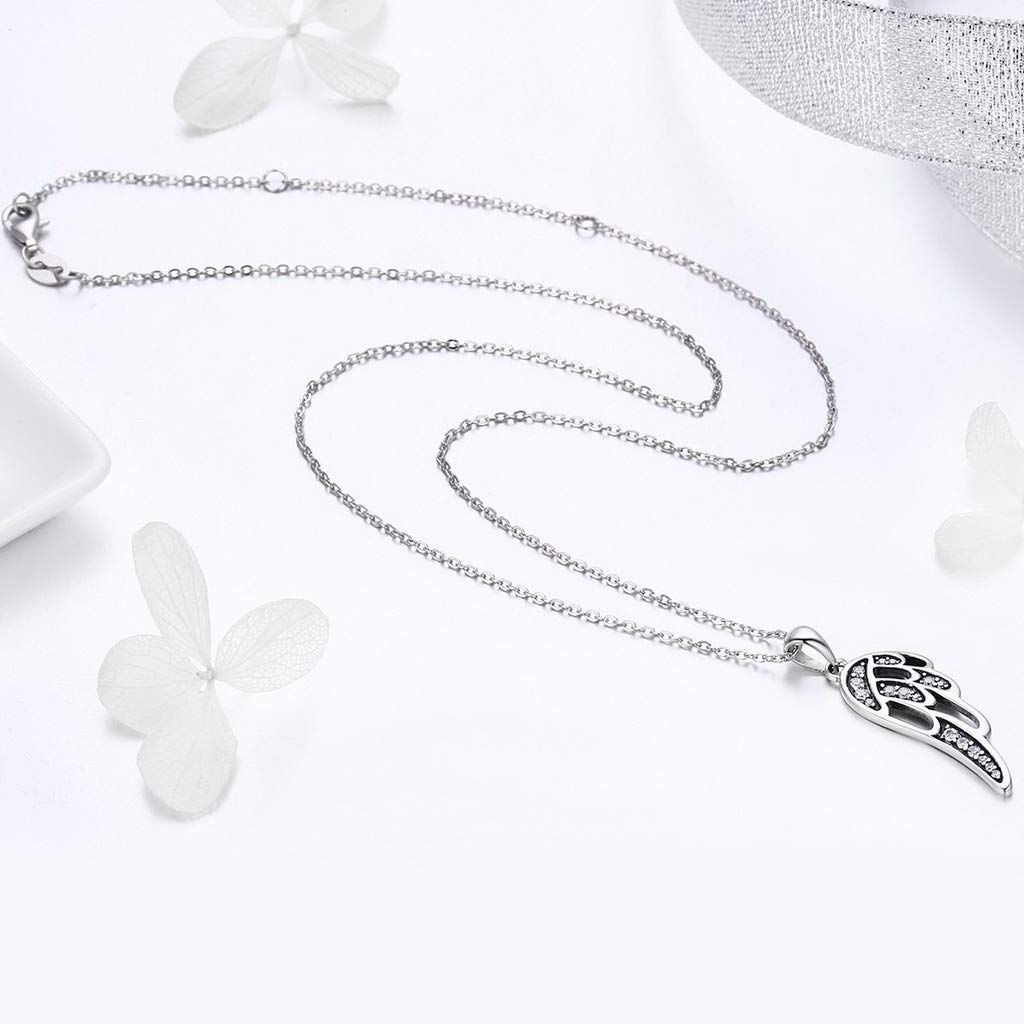 PAHALA 925 Sterling Silver Fairy Wings Feather Crystal Pendant Necklace Earrings Jewelry Set