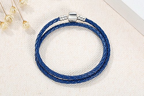 PAHALA 925 Sterling Silver Long 4 Colors Braided Leather Chain Snake Clasp (38, Blue)