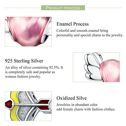 PAHALA 925 Sterling Silver Enamel Romantic Heart Arrow Safety Chain Charm Bead