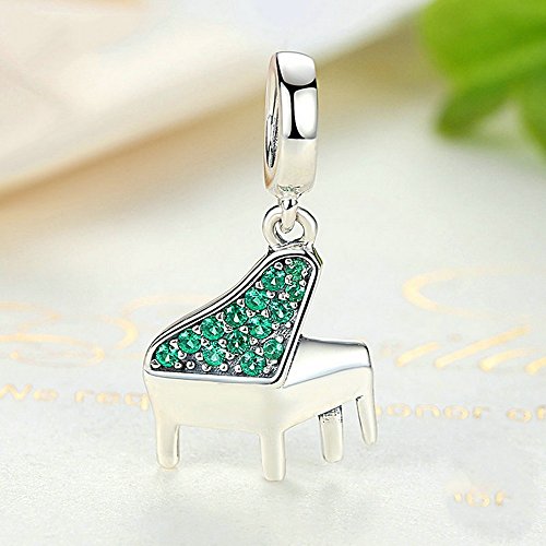 PAHALA 925 Strling Silver Green Crystals Piano Charms Pendant Fit Bracelets Necklace