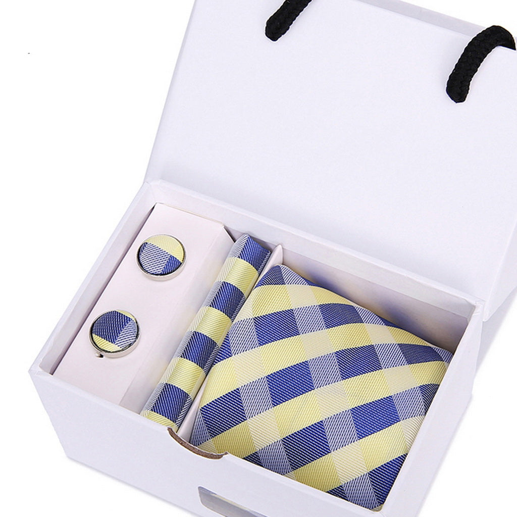 PAHALA Mens Silk Jacquard Woven Necktie Cufflinks Pocket Square Set Box