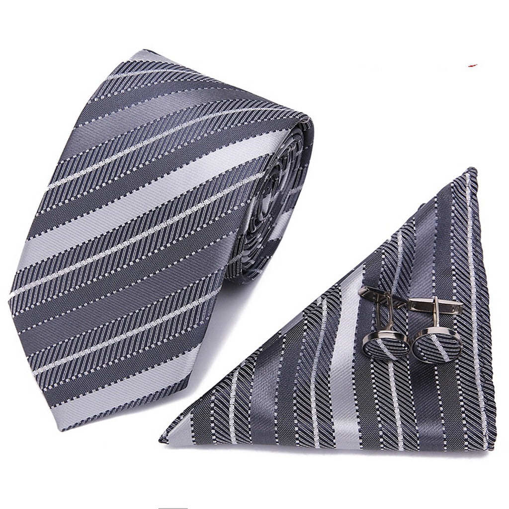 PAHALA Mens Silk Jacquard Woven Necktie Cufflinks Pocket Square Set Box