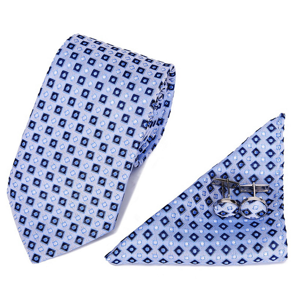 PAHALA Mens Silk Jacquard Woven Necktie Cufflinks Pocket Square Set Box