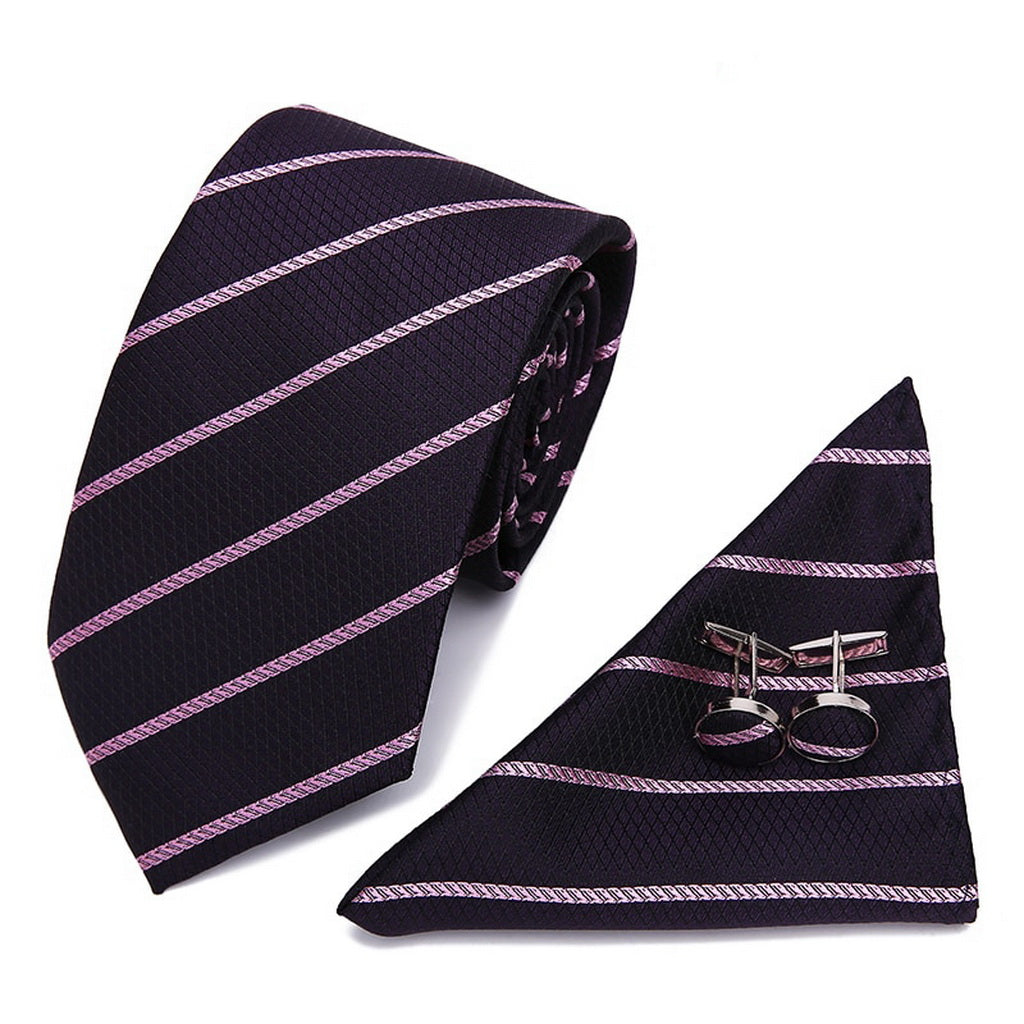 PAHALA Mens Silk Jacquard Woven Necktie Cufflinks Pocket Square Set Box