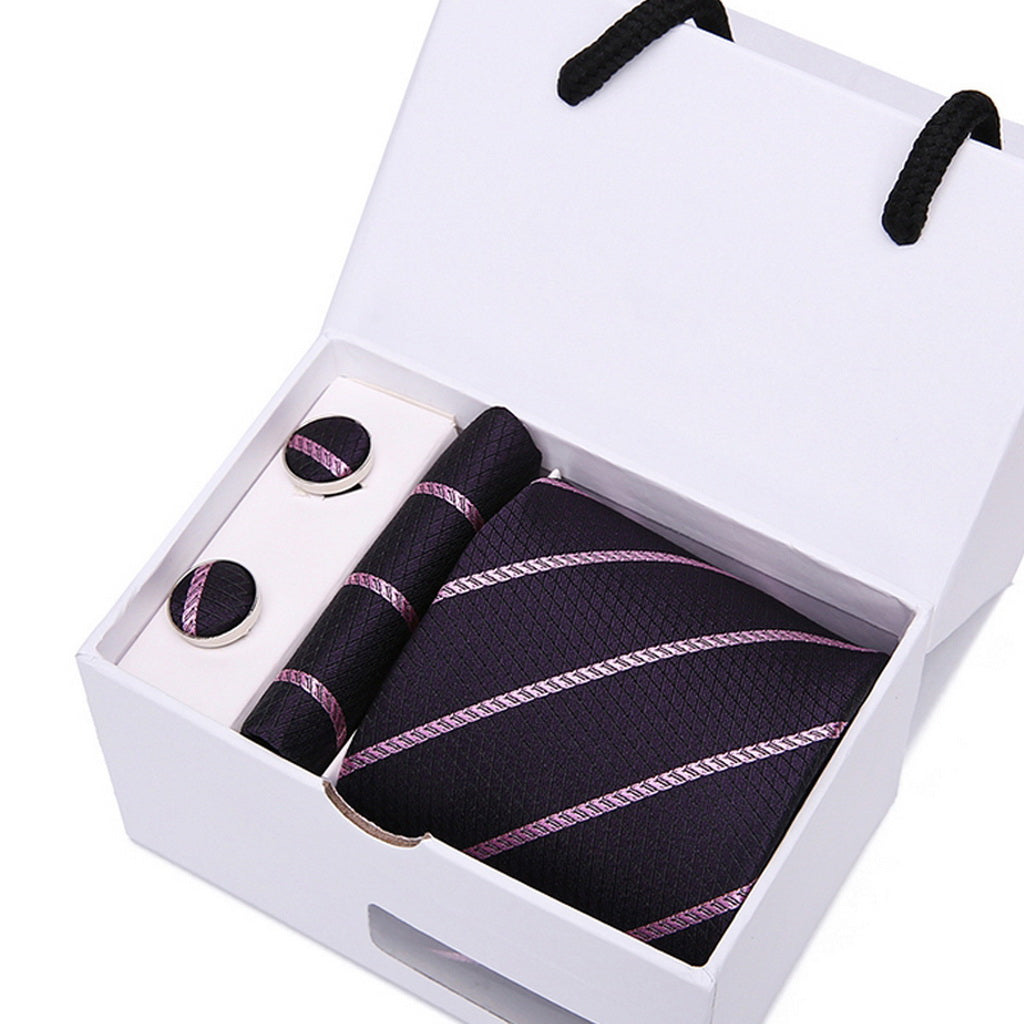 PAHALA Mens Silk Jacquard Woven Necktie Cufflinks Pocket Square Set Box