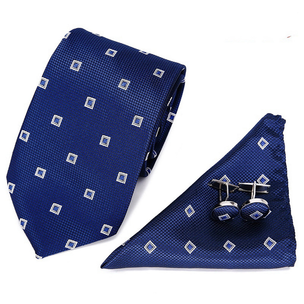 PAHALA Mens Silk Jacquard Woven Necktie Cufflinks Pocket Square Set Box