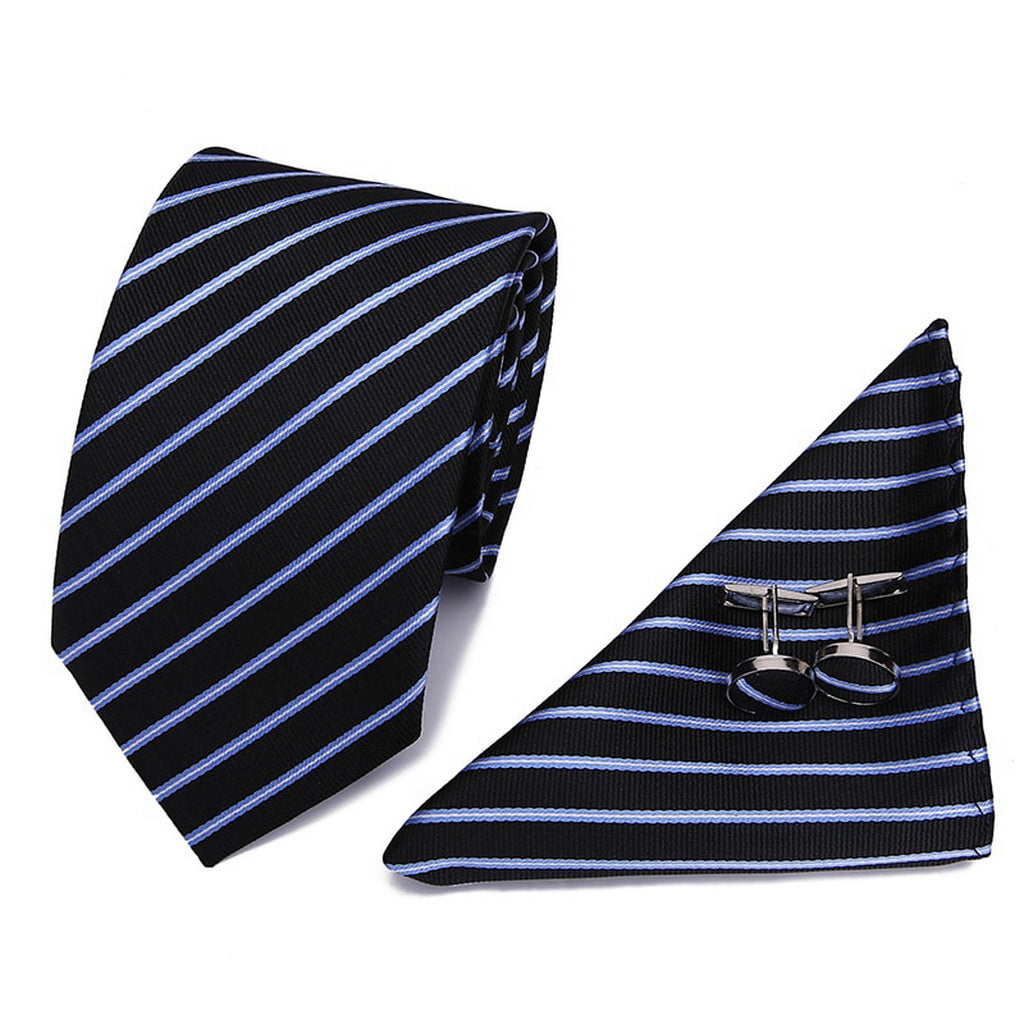 PAHALA Mens Silk Jacquard Woven Necktie Cufflinks Pocket Square Set Box