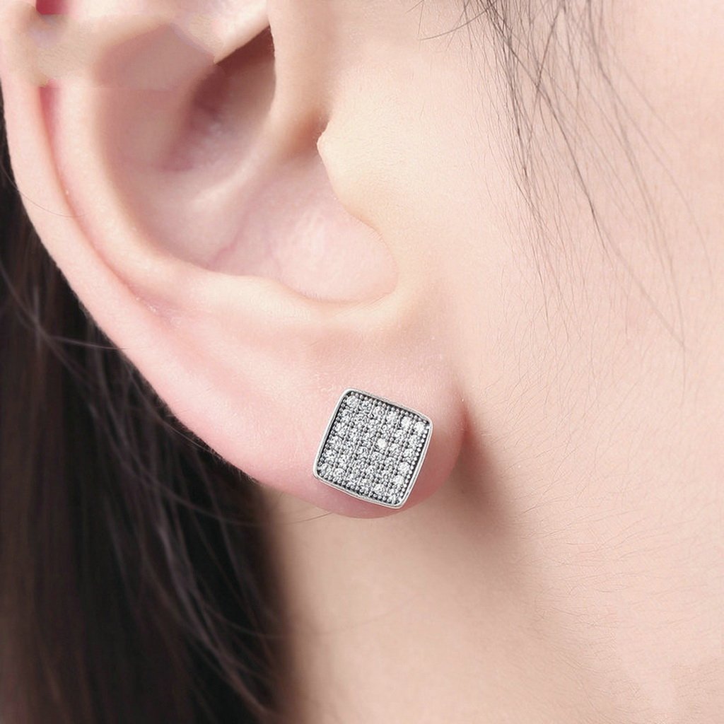 PAHALA 925 Sterling Silver Crystals Classic Square Party Wedding Stud Earring