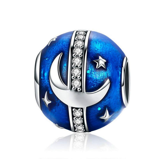 PAHALA 925 Strling Silver Blue Enamel Star and Moon Charms Charm