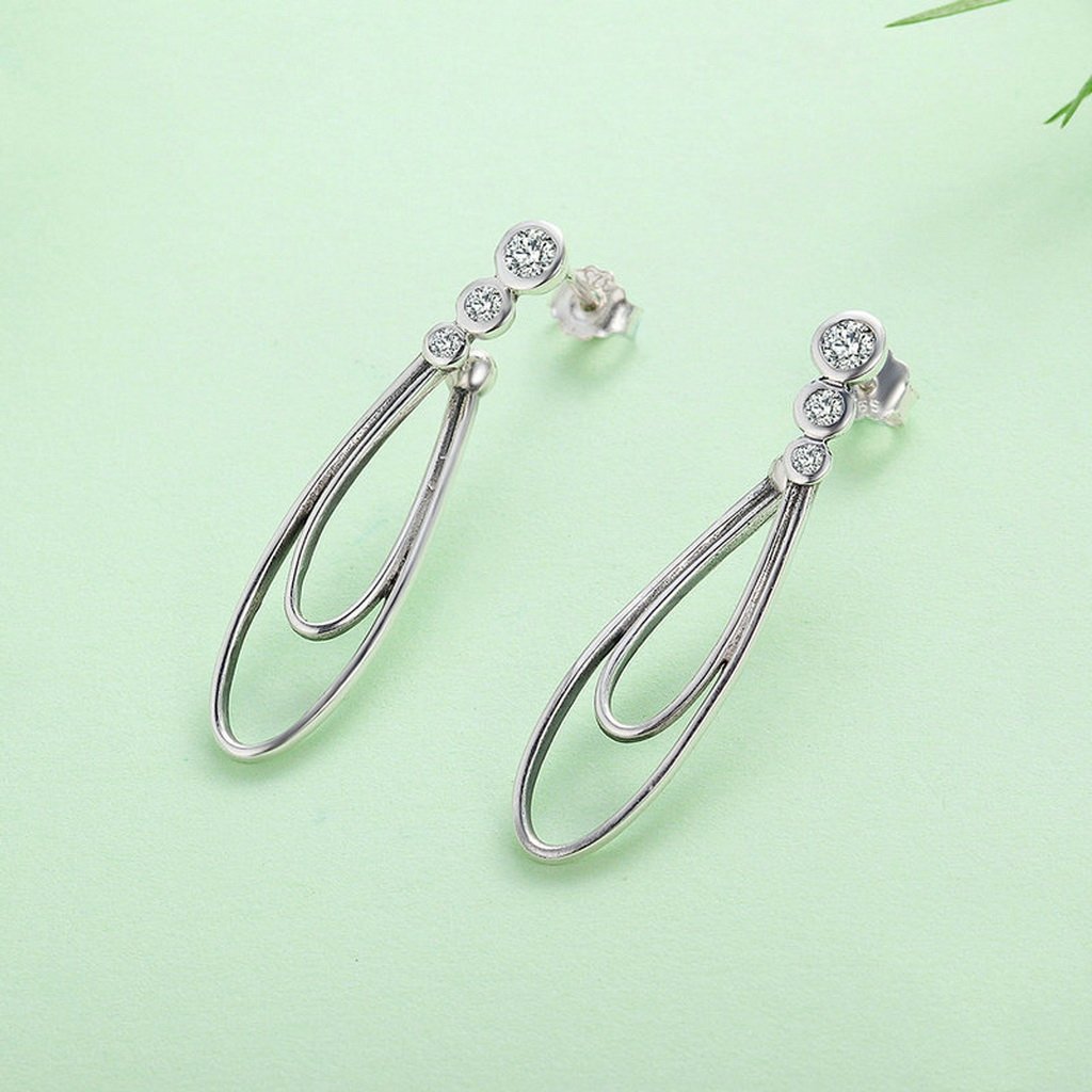 PAHALA 925 Sterling Silver Round With Crystals Party Wedding Long Drop Earrings