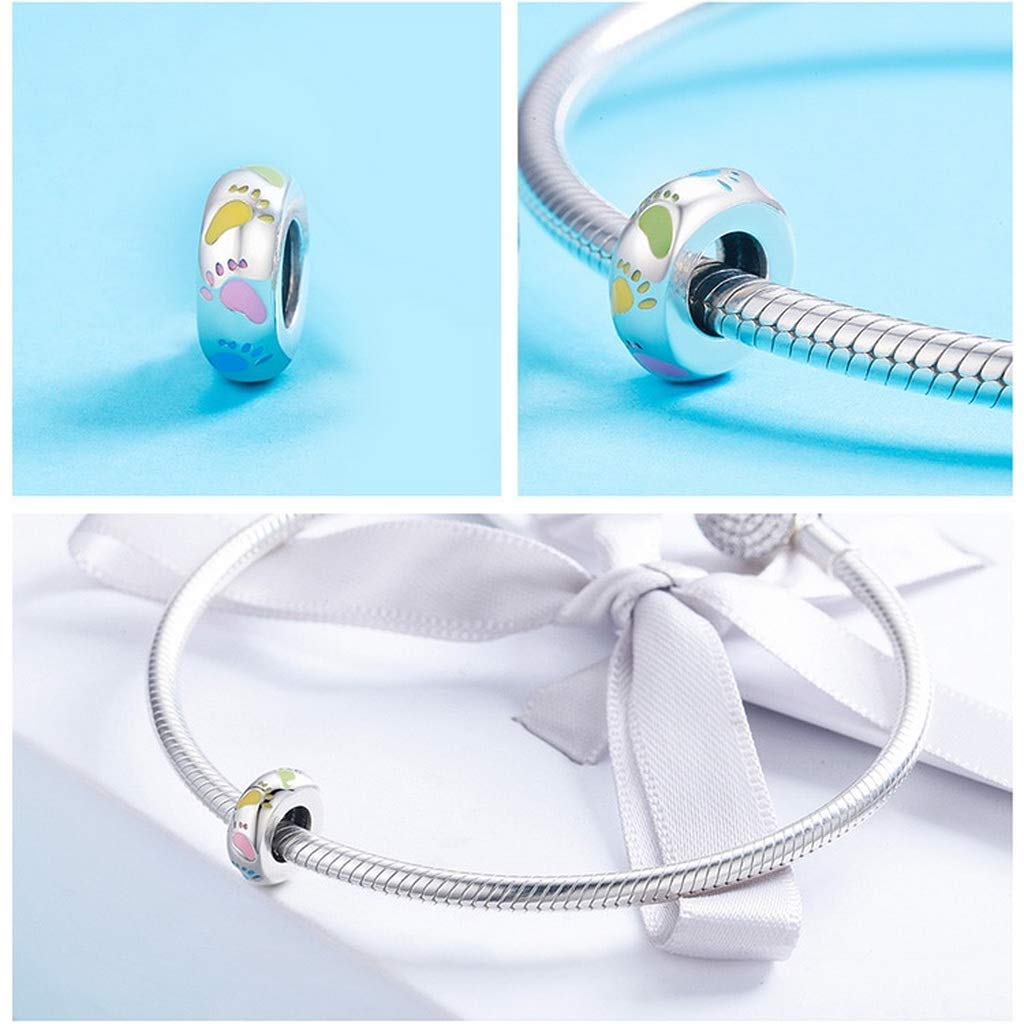 PAHALA 925 Strling Silver Colorful Enamel Footprints Charm Bead