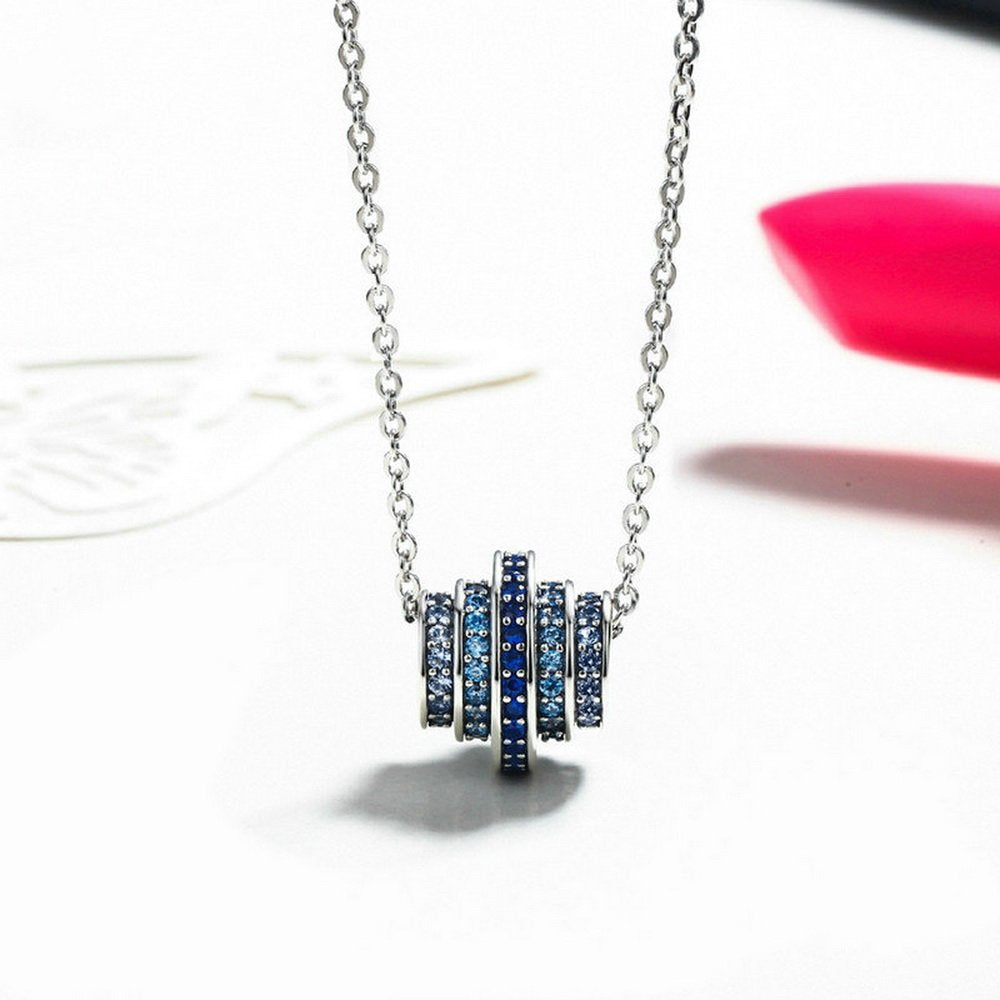 PAHALA 925 Sterling Silver Gradual Round Wheel Blue Crystals Clear CZ Pendant Necklace