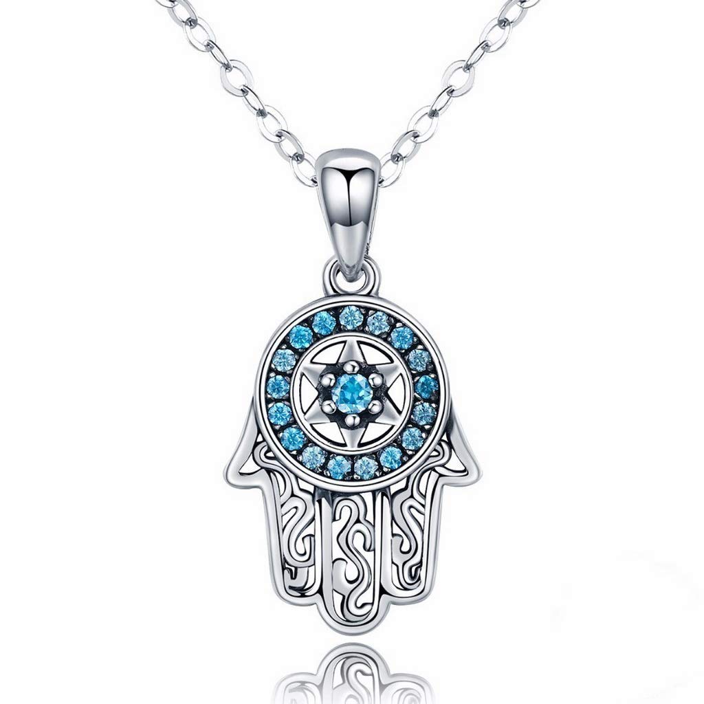 PAHALA 925 Sterling Silver Trendy Fatima Guarding Hand Pendant Necklace