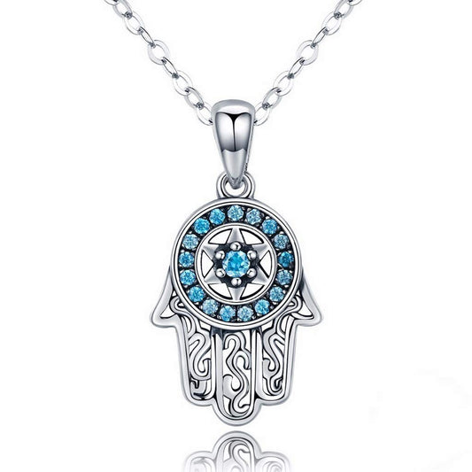 PAHALA 925 Sterling Silver Trendy Fatima Guarding Hand Pendant Necklace
