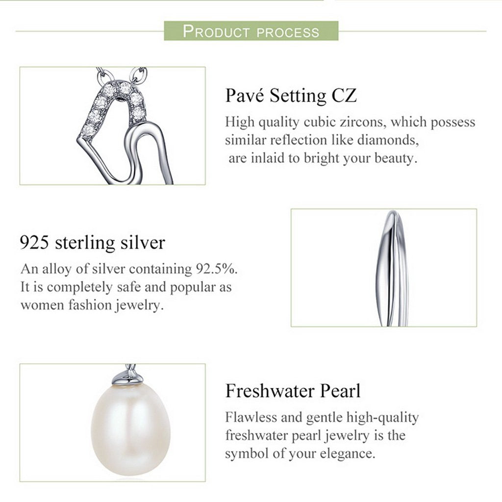 PAHALA 925 Sterling Silver Double Hearts with Crystals Pearl Pendant Necklace