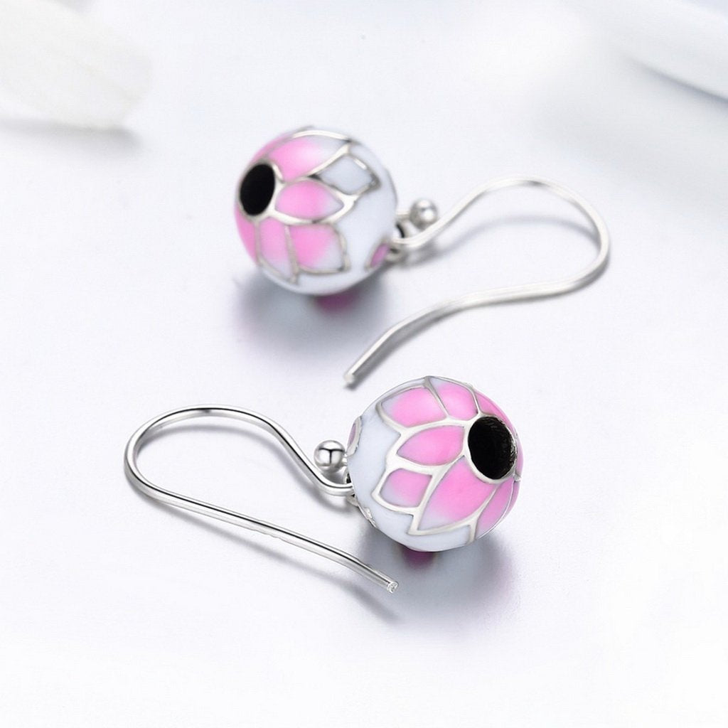 PAHALA 925 Sterling Silver Pink Enamel Flowers Drop Earrings