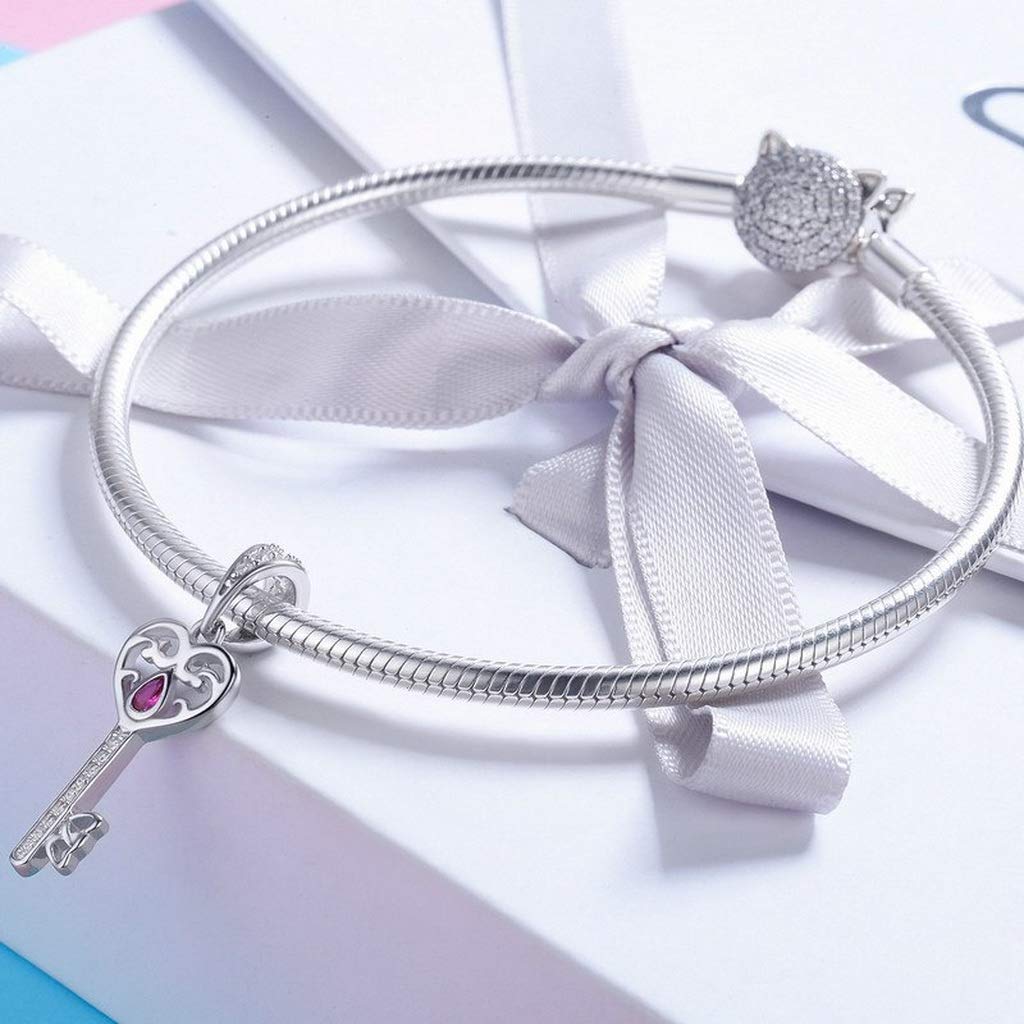 PAHALA 925 Strling Silver Happiness Key in My Heart with Crystals Charms Charm