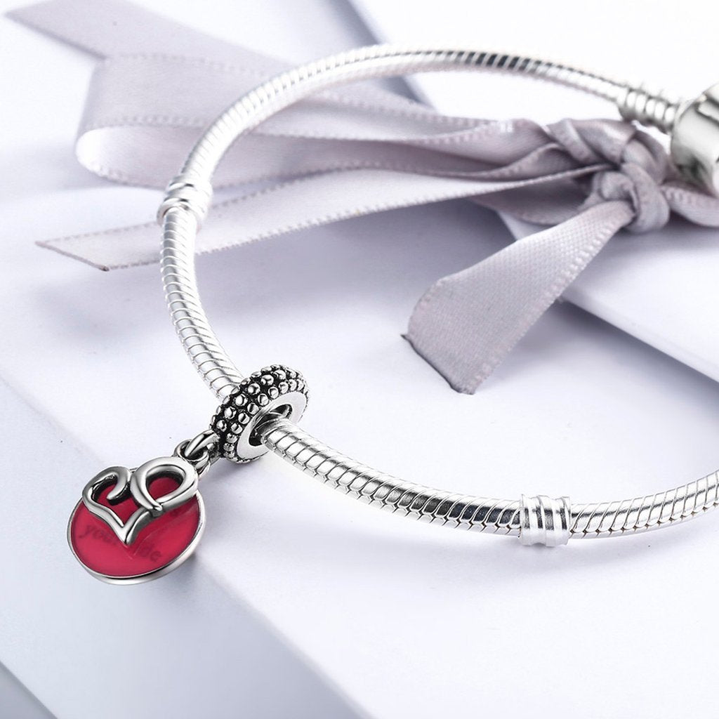 PAHALA 925 Strling Silver with You Red Heart with Crystals Charms Fit Bracelets Necklace