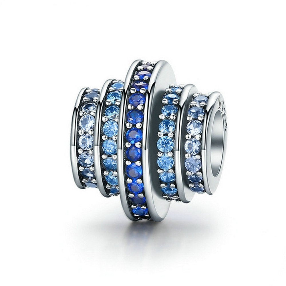 PAHALA 925 Strling Silver Gradual Round Blue Wheel Crystal Charms Fit Bracelets Necklace